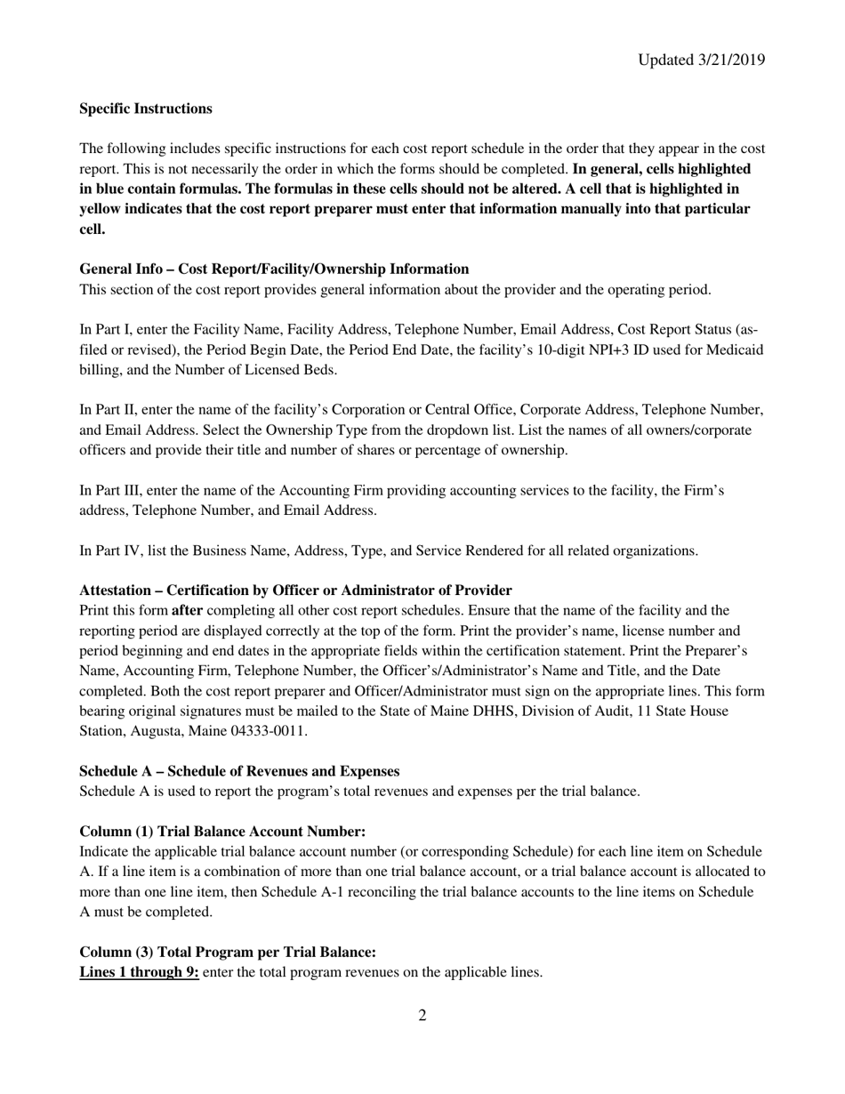 Instructions for Mainecare Cost Report for Appendix B  D Private Non-medical Institutions (Pnmi) - Maine, Page 2