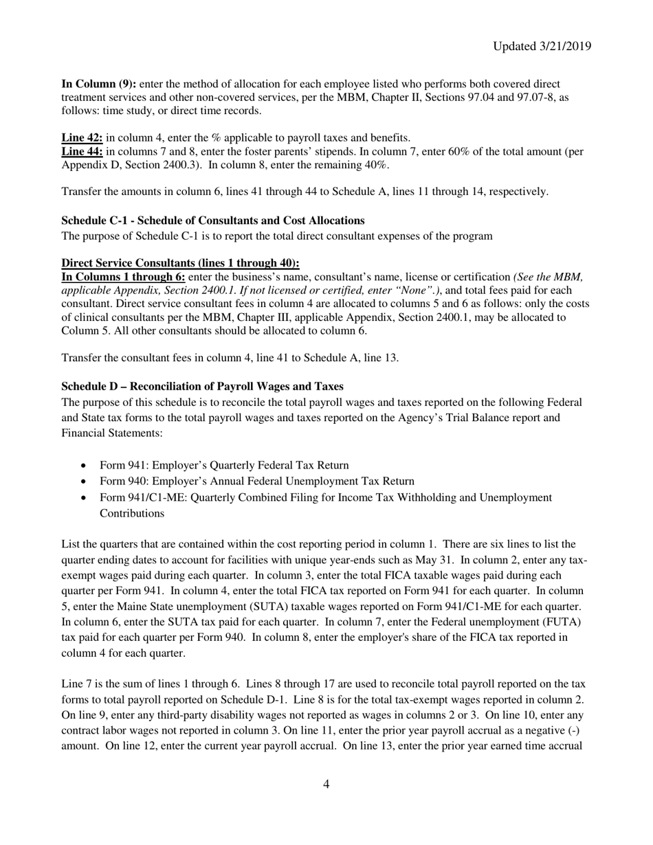 Instructions for Mainecare Cost Report for Appendix B  D Private Non-medical Institutions (Pnmi) - Maine, Page 4
