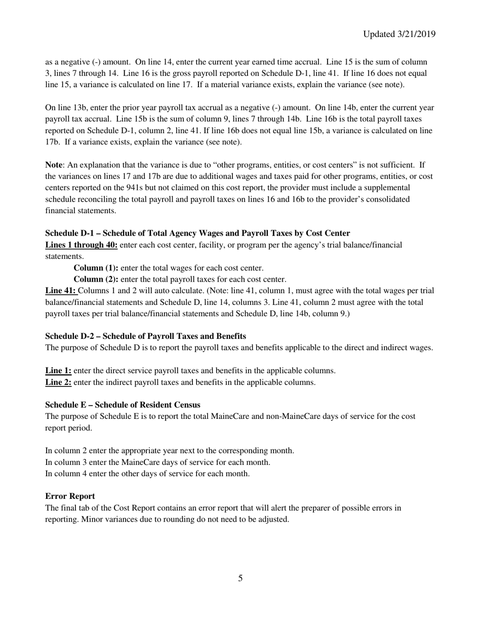 Instructions for Mainecare Cost Report for Appendix B  D Private Non-medical Institutions (Pnmi) - Maine, Page 5