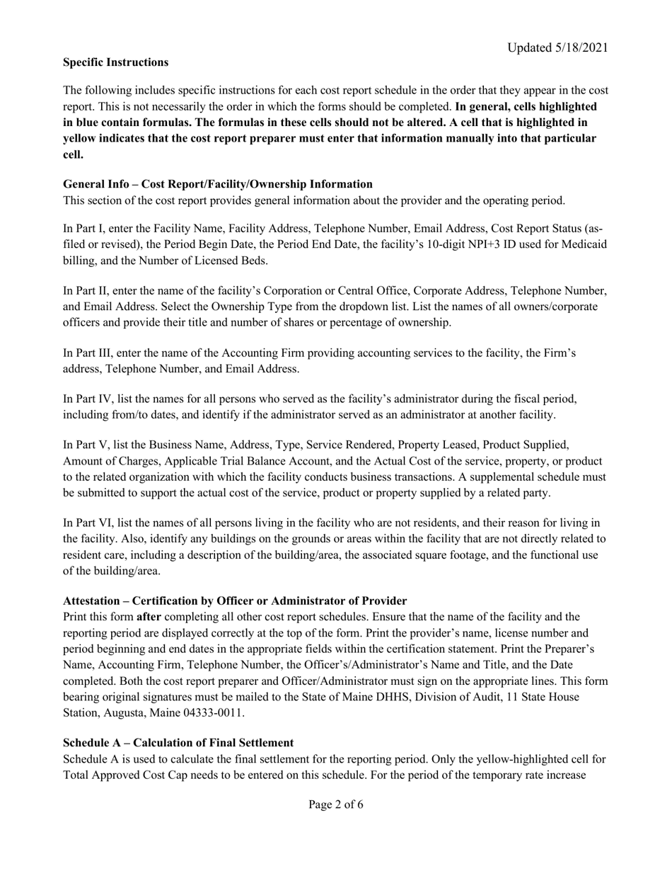 Instructions for Mainecare Cost Report for Appendix E Private Non-medical Institutions (Pnmi) - Maine, Page 2