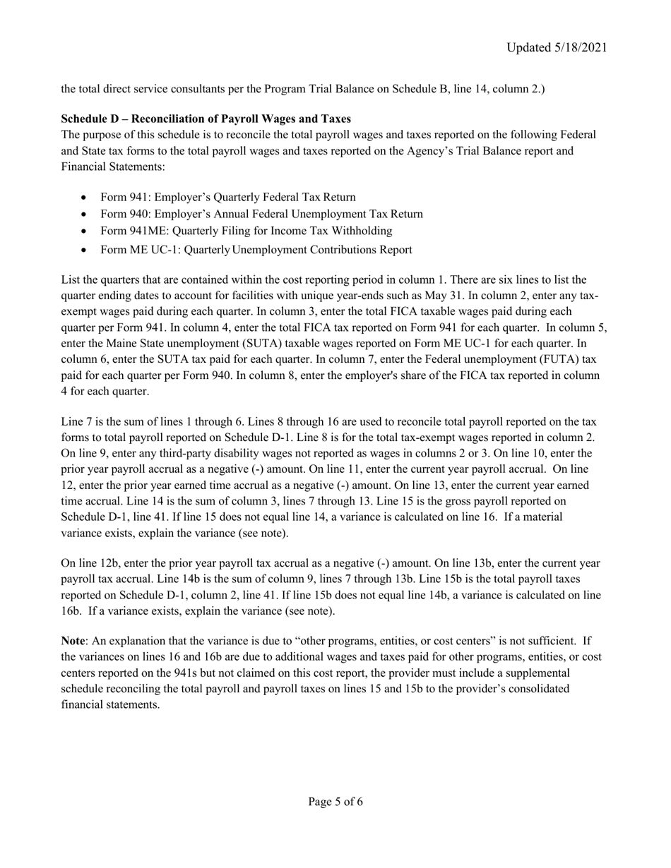 Instructions for Mainecare Cost Report for Appendix E Private Non-medical Institutions (Pnmi) - Maine, Page 5