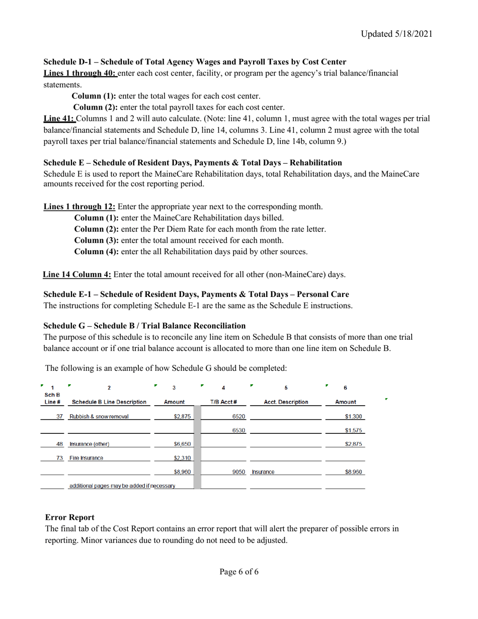 Instructions for Mainecare Cost Report for Appendix E Private Non-medical Institutions (Pnmi) - Maine, Page 6