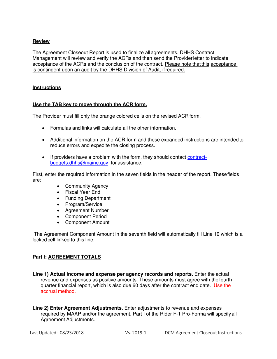 Instructions for Agreement Closeout Report - Cost Settled - Maine, Page 2