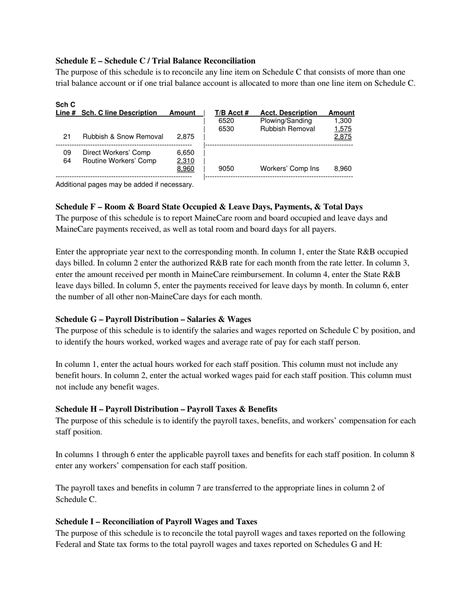 Instructions for Mainecare Cost Report for Psychiatric Residential Treatment Facilities (Prtf) - Maine, Page 4