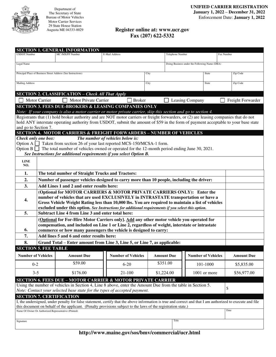 Unified Carrier Registration Application - Maine, Page 1