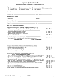 Document preview: Form MVD-362 Applicant Questionnaire for the Licensing of Dealers, Transporters, Loaners or Recyclers - Maine