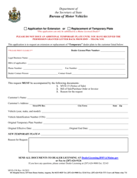 Document preview: Form MVD-358 Application for Extension or Replacement of Temporary Plate - Maine