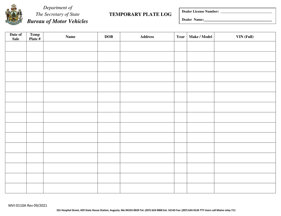 Form MVI0110A Fill Out, Sign Online and Download Fillable PDF, Maine