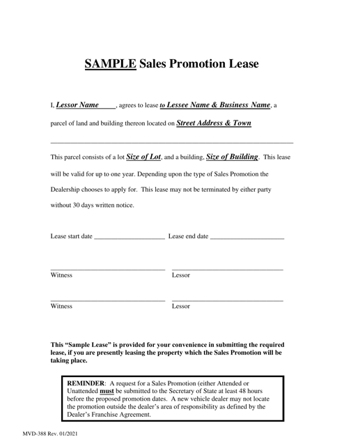 Form MVD-388 Sample Sales Promotion Lease - Maine