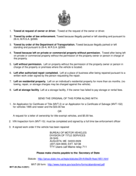 Form MVT-28 Notice to the Secretary of State of an Abandoned Vehicle - Maine, Page 2