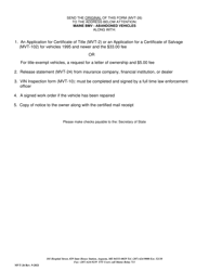 Form MVT-26 Notice to the Secretary of State of an Abandoned Vehicle by an Independent Entity - Maine, Page 2