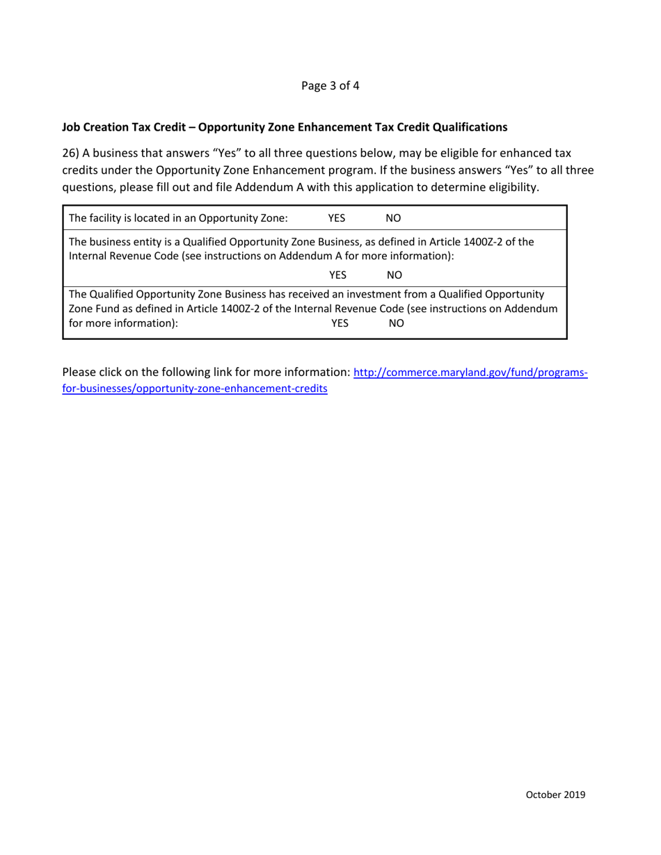 Application for Final Certification - Maryland Job Creation Tax Credit - Maryland, Page 3