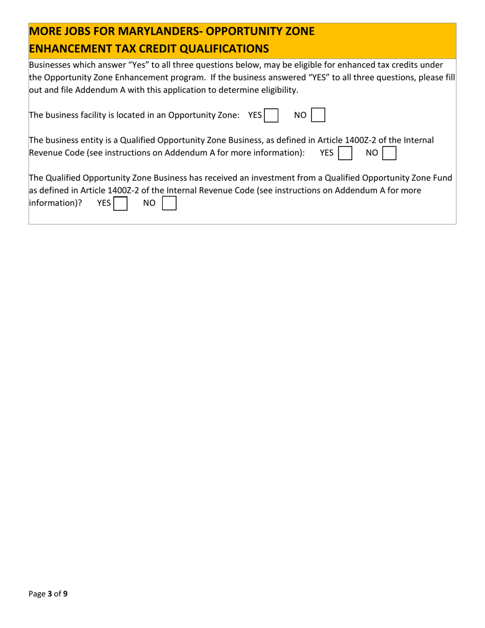 More Jobs for Marylanders Project Enrollment Application - Existing Maryland Business - Maryland, Page 3