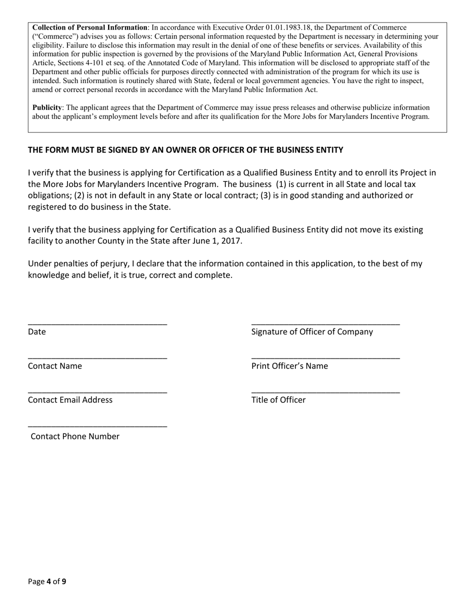 More Jobs for Marylanders Project Enrollment Application - Existing Maryland Business - Maryland, Page 4