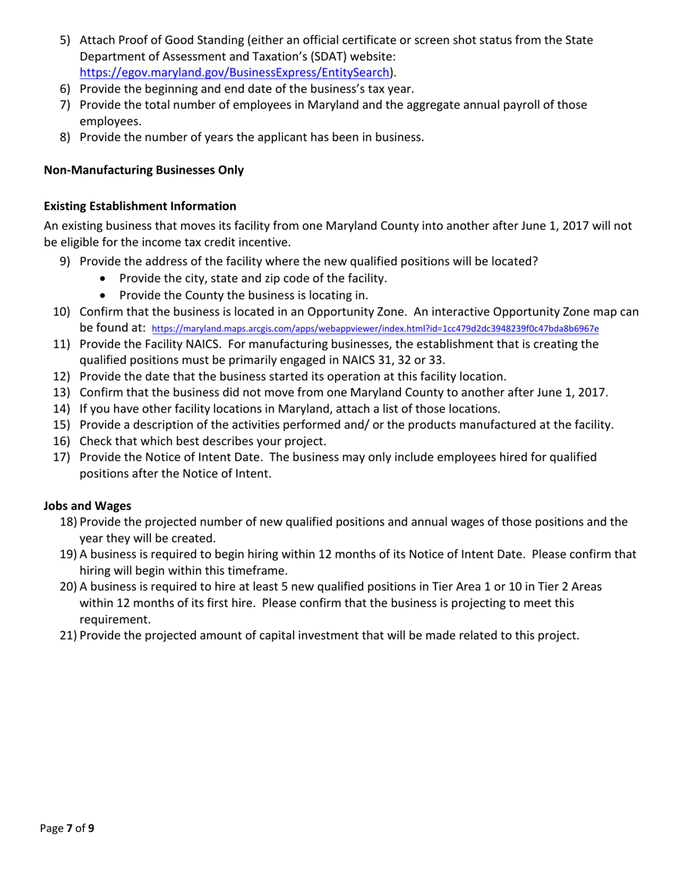 More Jobs for Marylanders Project Enrollment Application - Existing Maryland Business - Maryland, Page 7