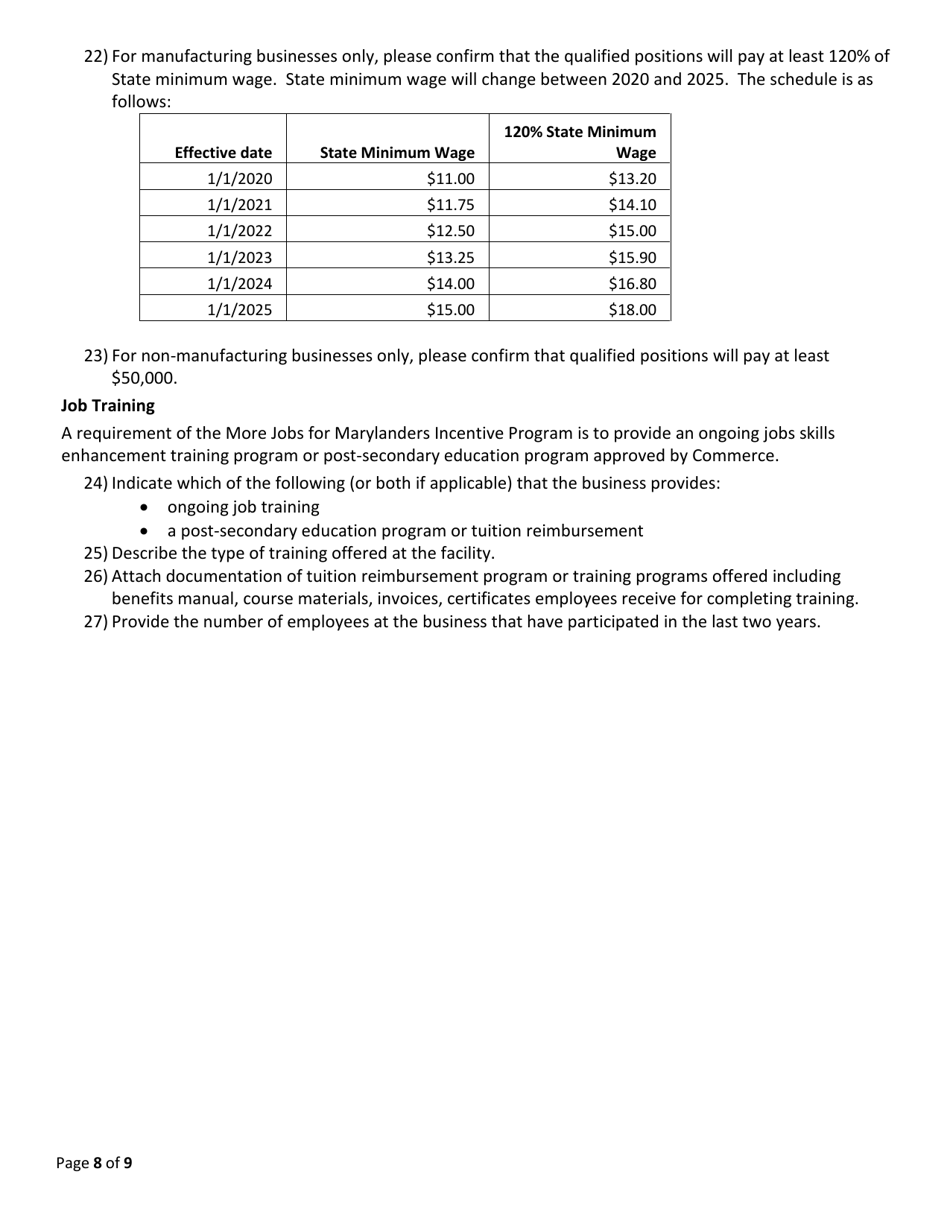 More Jobs for Marylanders Project Enrollment Application - Existing Maryland Business - Maryland, Page 8