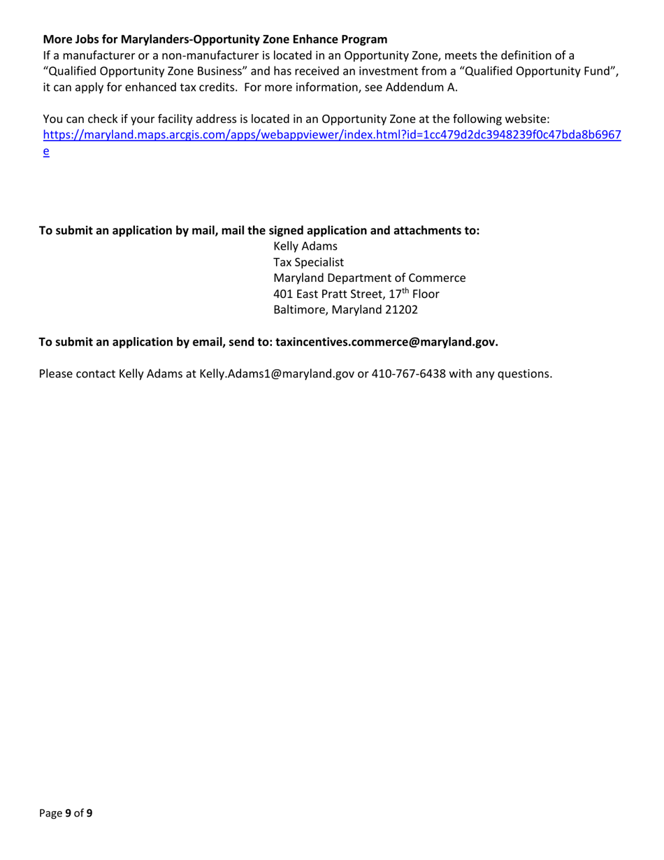 More Jobs for Marylanders Project Enrollment Application - Existing Maryland Business - Maryland, Page 9