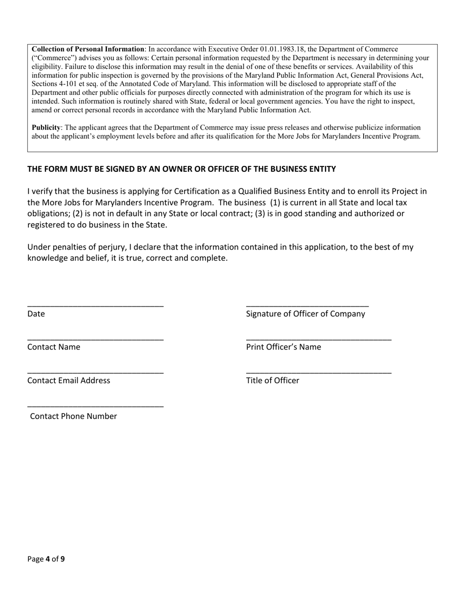 More Jobs for Marylanders Project Enrollment Application - New Maryland Business - Maryland, Page 4