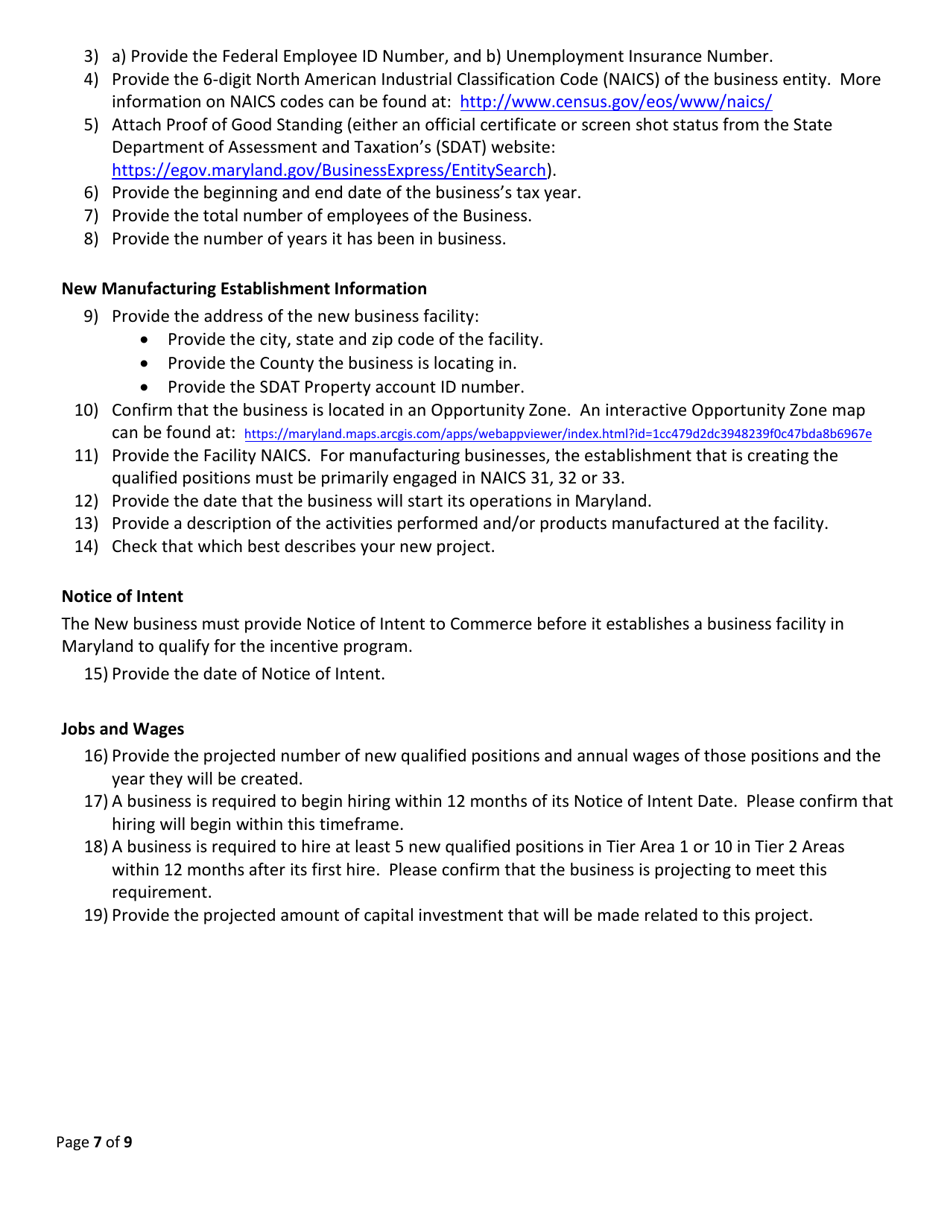 More Jobs for Marylanders Project Enrollment Application - New Maryland Business - Maryland, Page 7