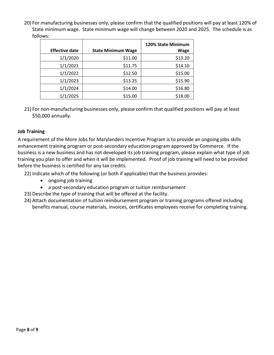 More Jobs for Marylanders Project Enrollment Application - New Maryland Business - Maryland, Page 8