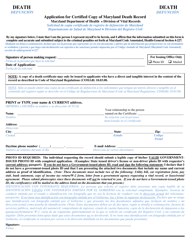 Document preview: Application for Certified Copy of Maryland Death Record - Maryland (English/Spanish)