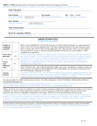Application for Certified Copy of Maryland Death Record - Maryland (English/Spanish), Page 2