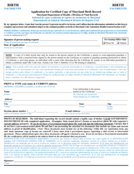 Document preview: Application for Certified Copy of Maryland Birth Record - Maryland (English/Spanish)