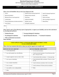Developmental Disabilities Administration Application for Eligibility - Maryland, Page 2