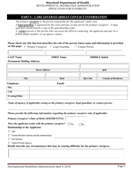 Developmental Disabilities Administration Application for Eligibility - Maryland, Page 7