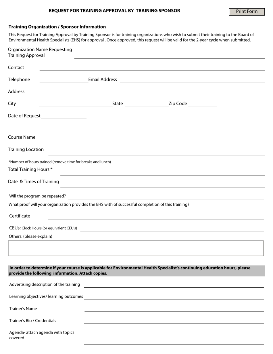 Request for Training Approval by Training Sponsor - Maryland, Page 1