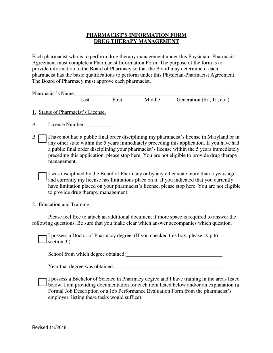Drug Therapy Management Application - Maryland, Page 1