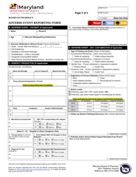 Adverse Event Reporting Form - Maryland, Page 2