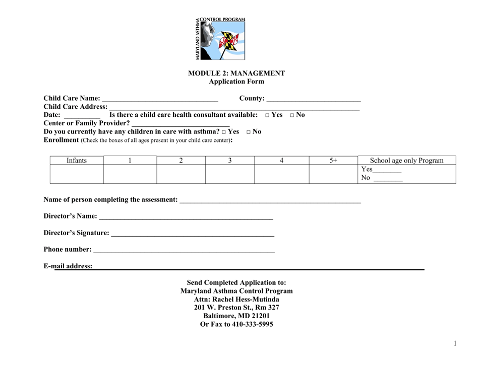 Module 2: Management - Application Form - Maryland, Page 1