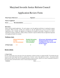 Document preview: Maryland Juvenile Justice Reform Council Application Review Form - Maryland