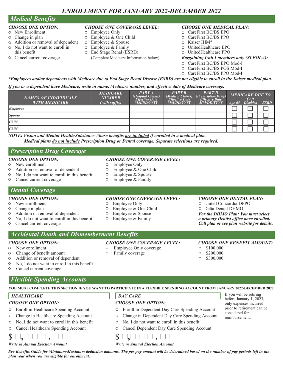 Active Employees Health Benefits Enrollment and Change Form - Maryland, Page 3