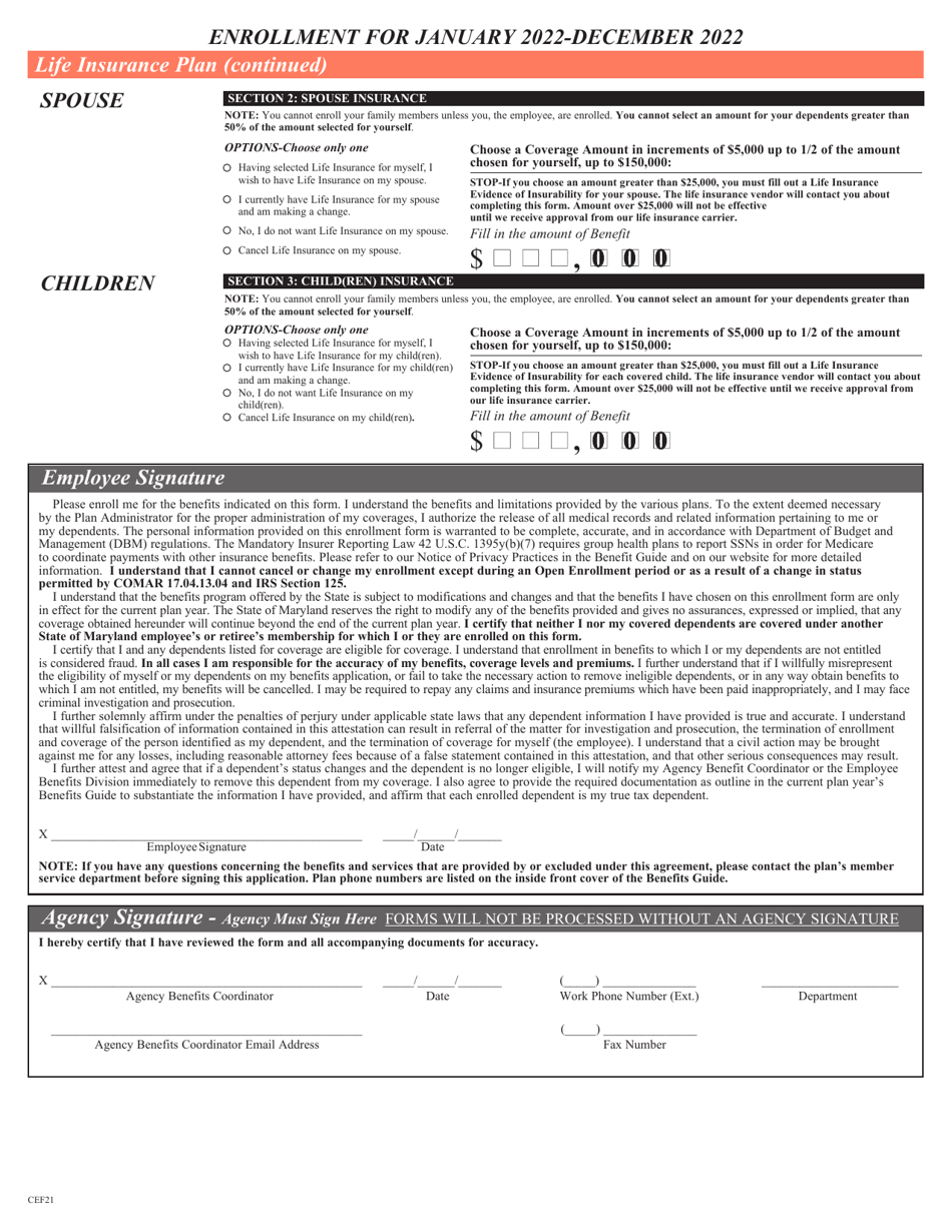 Contractual / Variable Hour Employees Health Benefits Enrollment and Change Form - Maryland, Page 4