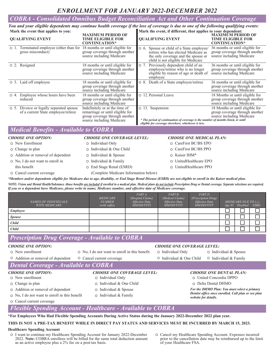 Cobra Enrollment Form - Health Benefits - Maryland, Page 3