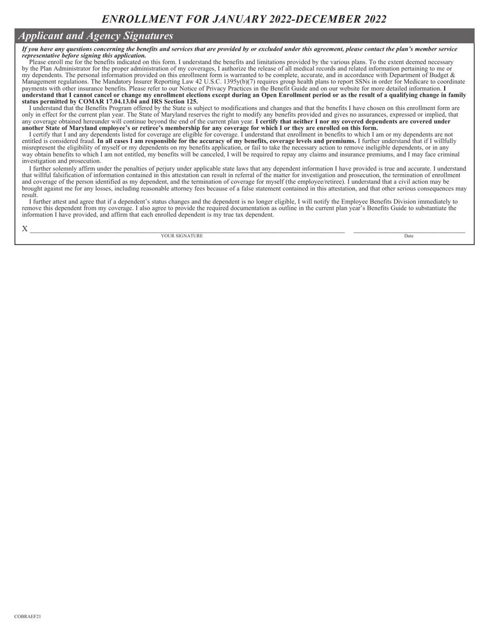 Cobra Enrollment Form - Health Benefits - Maryland, Page 4