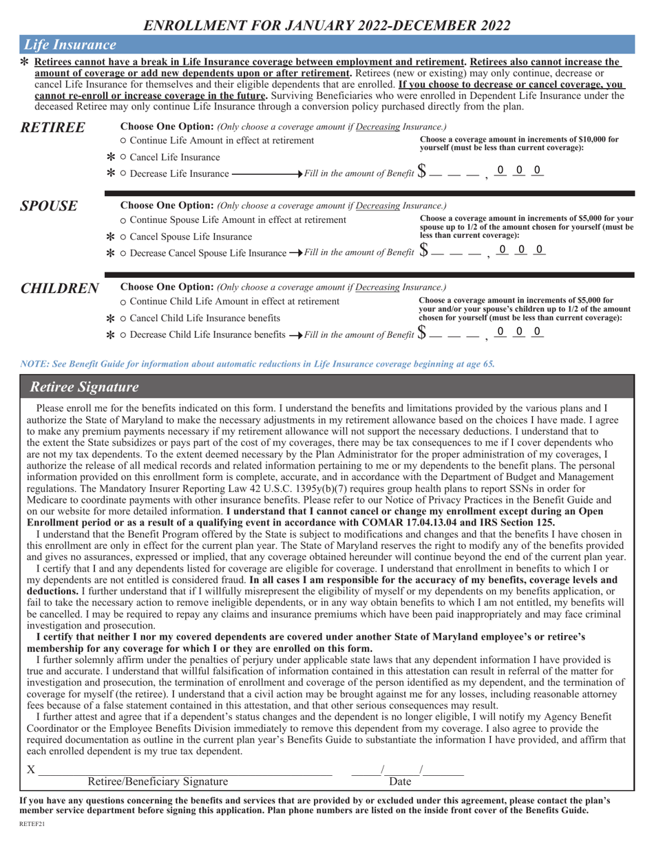 Retiree Health Benefits Enrollment and Change Form - Maryland, Page 4