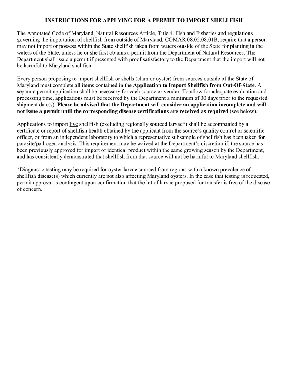 Application to Import Shellfish From out-Of-State - Maryland, Page 2