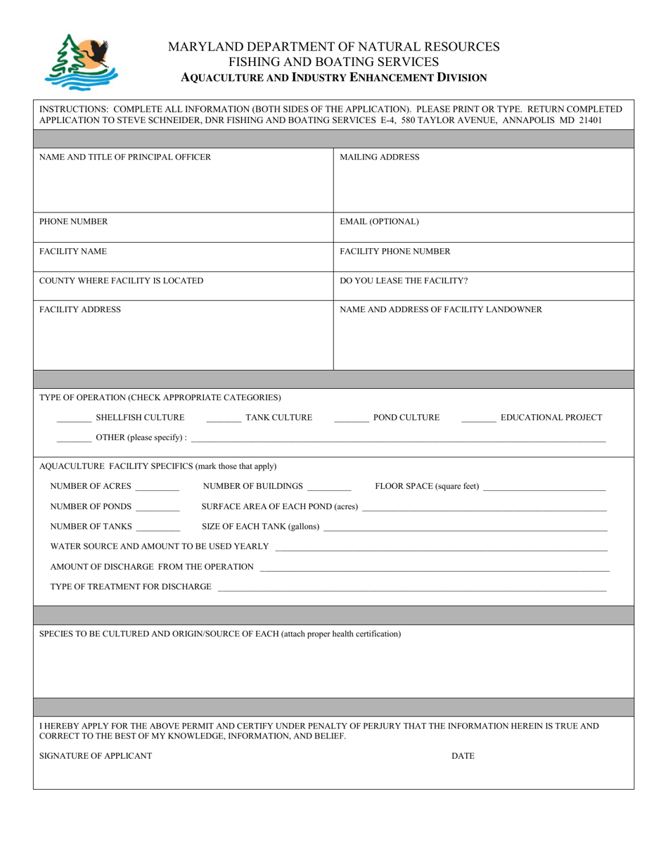 Aquaculture Permit Application (Non-shellfish) - Maryland, Page 1