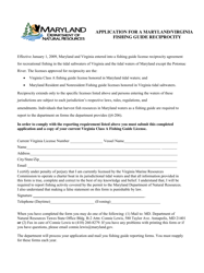 Document preview: Application for a Maryland/Virginia Fishing Guide Reciprocity - Maryland
