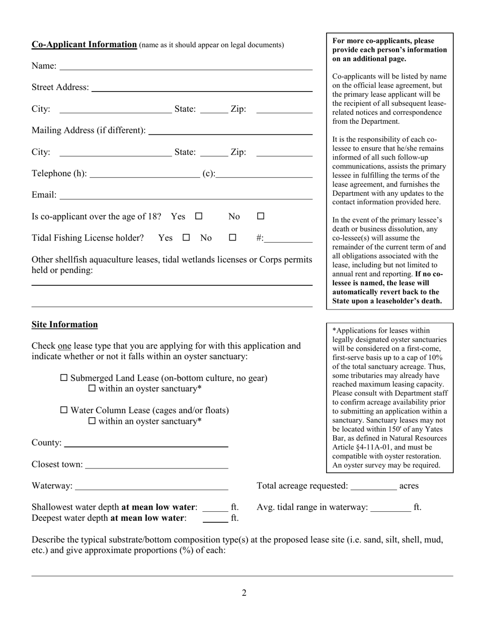 Joint Application for State Commercial Shellfish Aquaculture Lease and Corps of Engineers Federal Permit - Maryland, Page 2