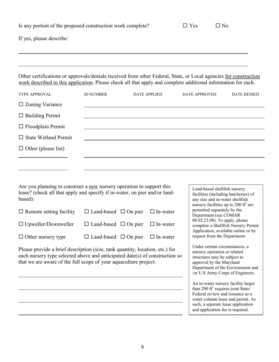 Joint Application for State Commercial Shellfish Aquaculture Lease and Corps of Engineers Federal Permit - Maryland, Page 6