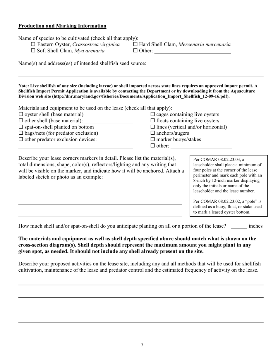 Joint Application for State Commercial Shellfish Aquaculture Lease and Corps of Engineers Federal Permit - Maryland, Page 7