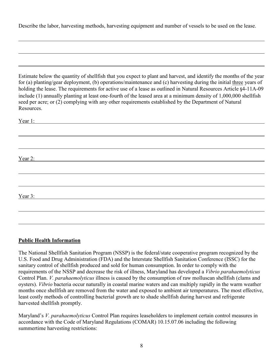 Joint Application for State Commercial Shellfish Aquaculture Lease and Corps of Engineers Federal Permit - Maryland, Page 8