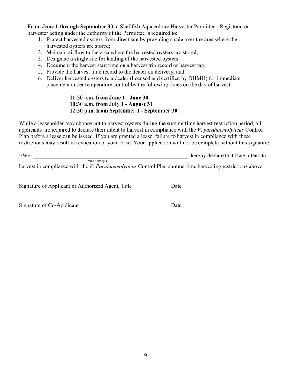 Maryland Joint Application for State Commercial Shellfish Aquaculture