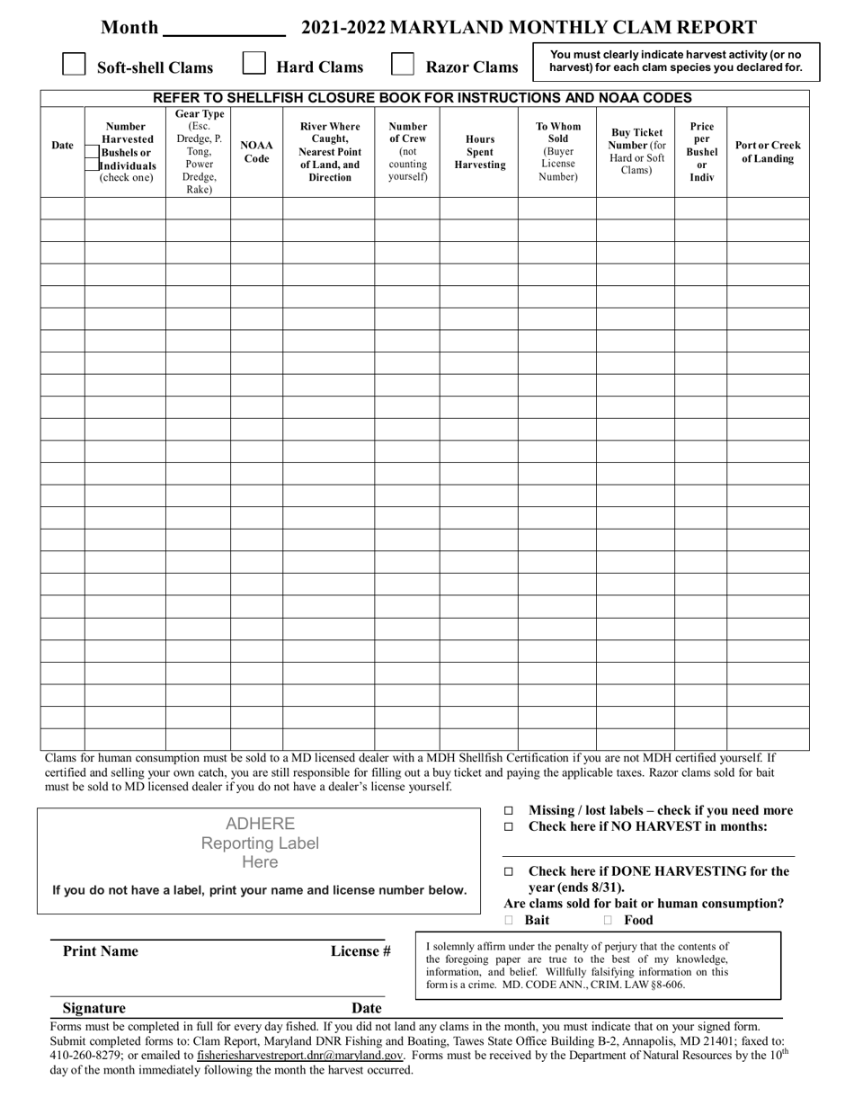 2022 Maryland Maryland Monthly Clam Report - Fill Out, Sign Online and ...