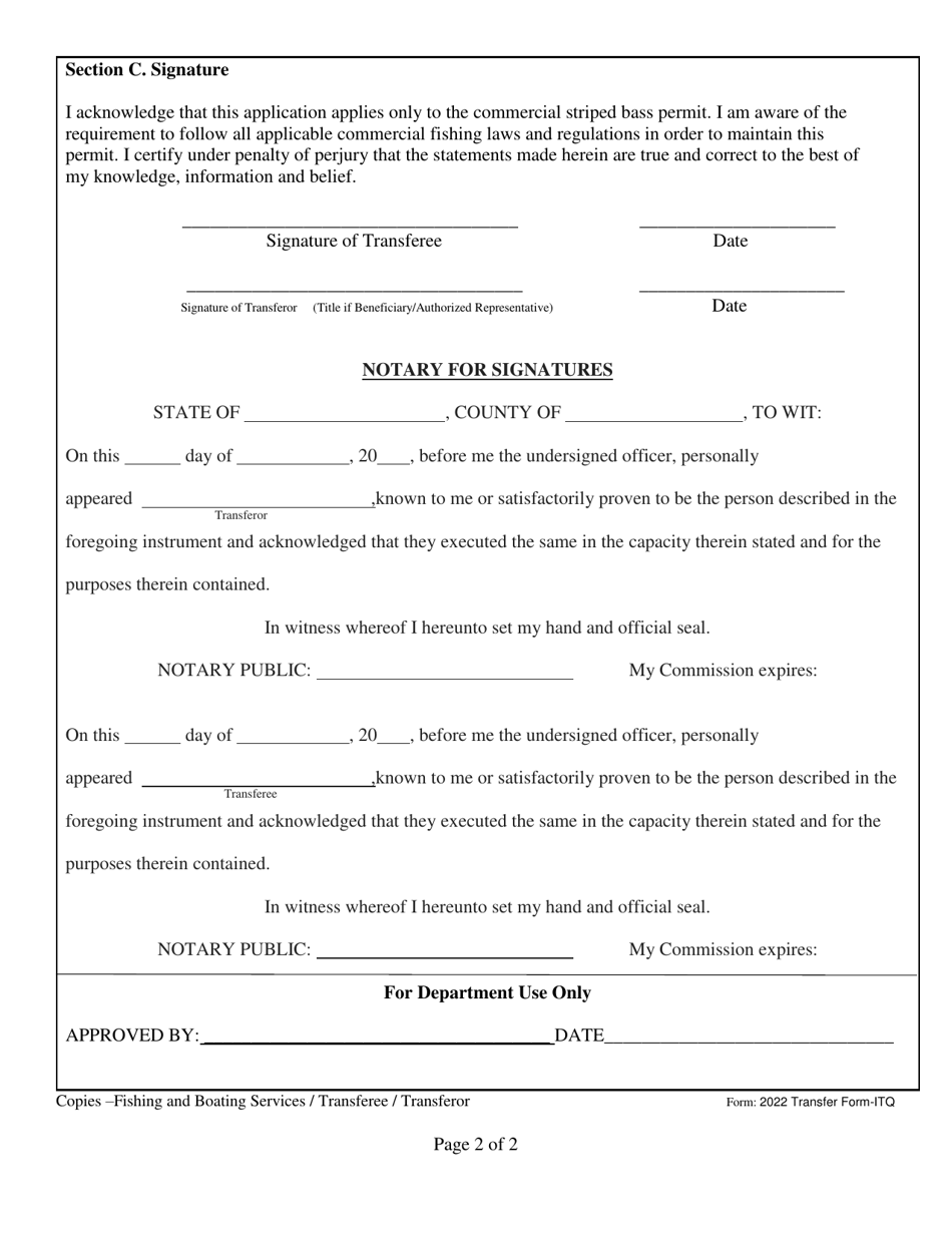 Application to Temporarily Transfer a Commercial Striped Bass Permit or Allocation-Itq Fishery (Atlantic  Chesapeake Bay) - Maryland, Page 2