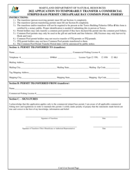 Application to Temporarily Transfer a Commercial Striped Bass Permit Chesapeake Bay Common Pool Fishery - Maryland